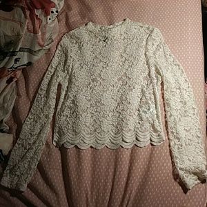Lace Cream H&M Long Sleeve Blouse